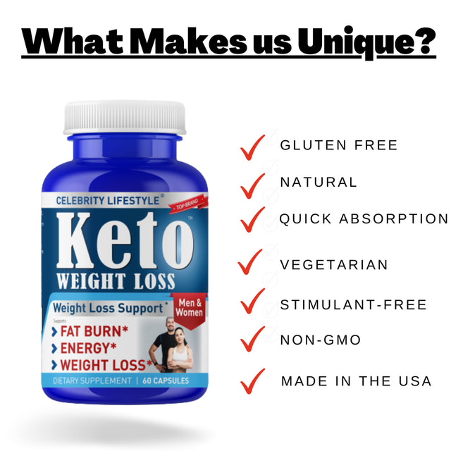 Keto Pills - Advanced Weight Management, Energy, and Appetite Support - Keto Fast Exogenous Ketones Supplement for Improved Focus and Stamina for Women & Men- (60 Capsules) by Celebrity Lifestyle