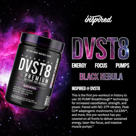 DVST8 Global Pre-Workout | 3D Pump Breakthrough + NO3-T Nitrate + Peak02 | by Inspired Nutraceuticals (Black Nebula)