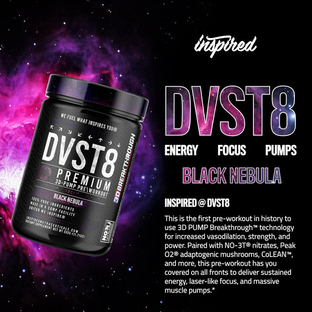 DVST8 Global Pre-Workout | 3D Pump Breakthrough + NO3-T Nitrate + Peak02 | by Inspired Nutraceuticals (Black Nebula)