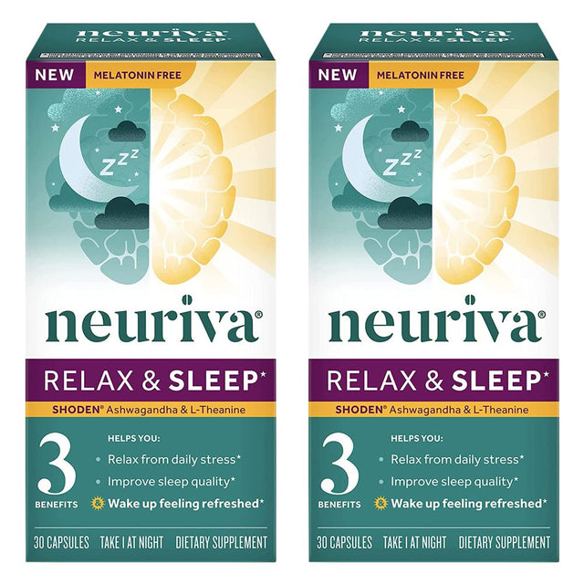 Neuriva Relax & Sleep Melatonin Free Sleep Support with L-Theanine and Ashwagandha", "Nightly Sleep Support, Helps You Fall Asleep Faster so You Wake up Feeling Refreshed*, 2 Pack