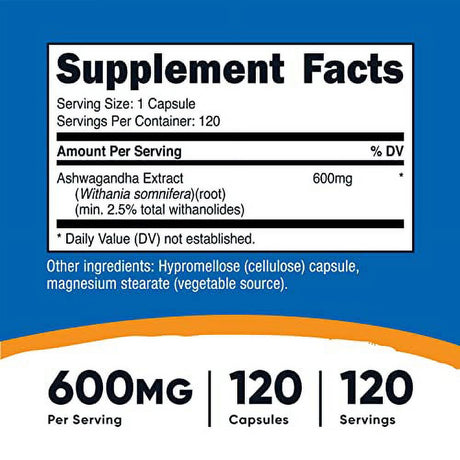 Nutricost Ashwagandha Herbal Supplement 600Mg, 120 Capsules - Vegetarian, Non-Gmo, Gluten Free, Ashwagandha Root