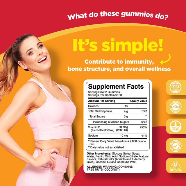 Vitamin D Gummies for Adults - Pure Vitamin D3 2000IU per Serving Immune Support Adult Gummy Vitamins - Phytoral 60Ct Chewable Vitamin D3 Gummies for Bone Strength Immunity Support Heart Health