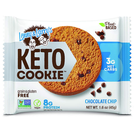 Lenny & Larry'S Keto Cookie, Chocolate Chip, Soft Baked, 9G Plant Protein, 3G Net Carbs, Vegan, Non-Gmo, 1.6 Ounce Cookie (Pack of 12) Packaging May Vary