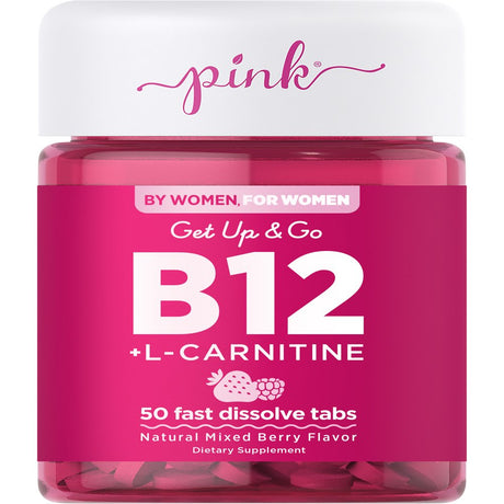 Pink B12 Vitamins | 5000Mcg | 50 Fast Dissolve Tablets | Berry Flavor | plus L Carnitine