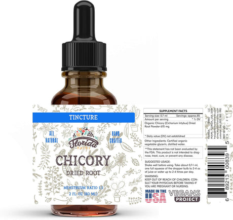 Chicory Tincture Extract, Organic Chicory (Cichorium Intybus) Dried Root for Loss of Appetite, Liver, and Gallbladder, Non-Gmo in Cold-Pressed Organic Vegetable Glycerin, Supplem