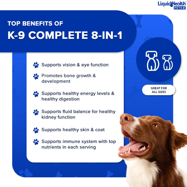 LIQUIDHEALTH K9 Complete 8-In-1 Multivitamin for Dogs Immune Support & Wellness, 32 Fl. Oz