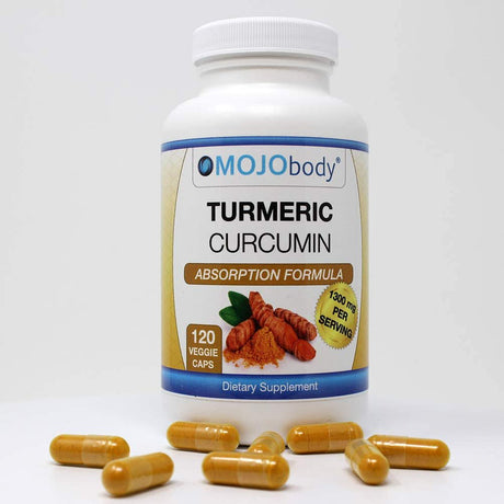 Mojobody Turmeric Curcumin C3 Complex High Absorption Formula with Bioperine Black Pepper, Natural Anti-Inflammatory, 1300Mg per Serving, 120 Veggie Capsules