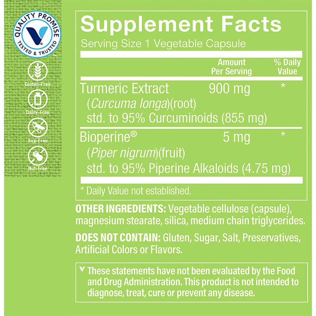 The Vitamin Shoppe Triple Strength Turmeric with Curcumin 900Mg, Supports Joint Mobility & Provides Antioxidant Benefits & 5Mg Bioperine to Enhance Nutrient Absorption - Once Daily (60 Capsules)