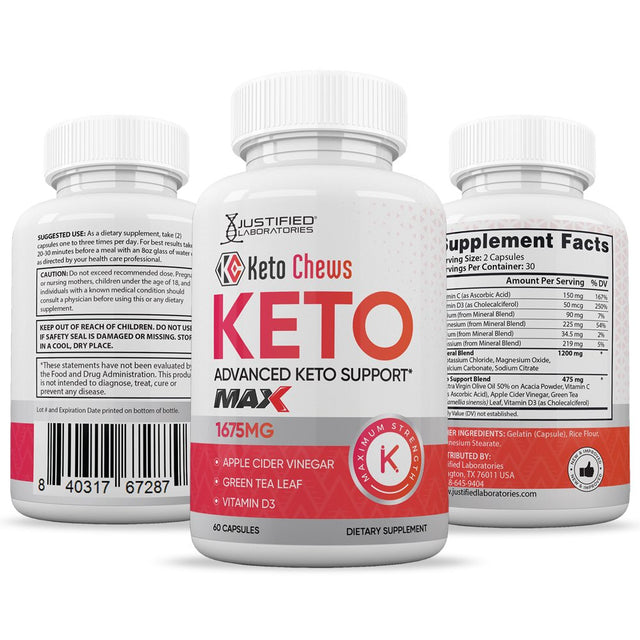 (2 Pack) Keto Chews Keto ACV MAX Pills 1675Mg Alternative to Gummies Dietary Supplement 120 Capsules