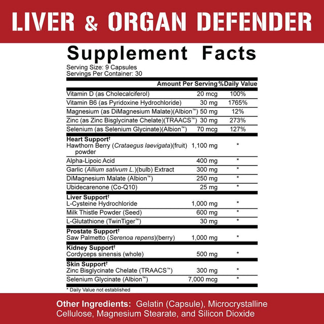 5% Nutrition Rich Piana Liver & Organ Defender Cycle Support plus NAC | Liver Support, Prostate Supplement, Heart, Kidney, Skin Support | Milk Thistle, Saw Palmetto, Hawthorn Berry (30-90 Servings)