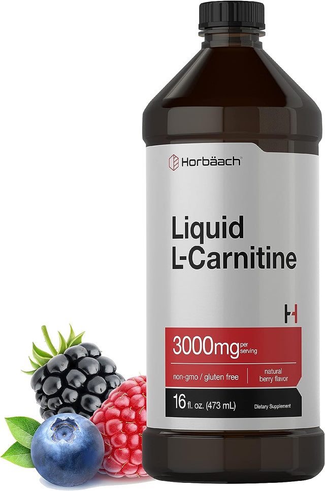 L-Carnitine Liquid 16 Oz | 3000 Mg | Natural Berry Flavor | Vegetarian Formula | Non-Gmo, Gluten Free Supplement | by Horbaach