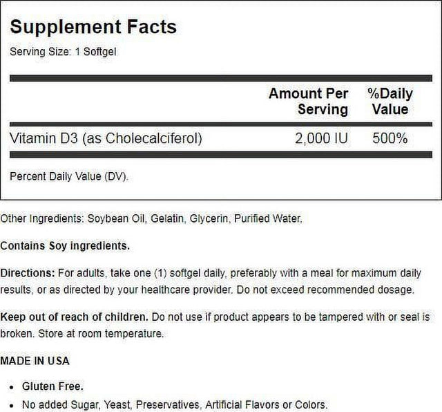 21St Century Vitamin D3, 50 Mcg (2,000 IU), 250 Softgels