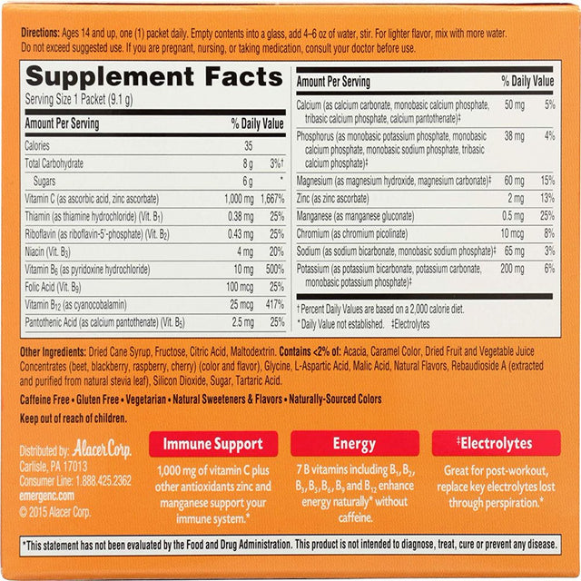 Emergen-C Vitamin C Fizzy Drink Mix Raspberry 1000 Mg 30 Packets Pack of 2