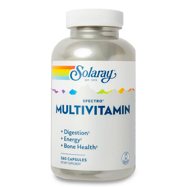 Solaray Spectro Multivitamin with Iron | Cal/Mag, Energizing Greens & Herbs with Digestive Enzymes | 360 Caps | 60 Serv.