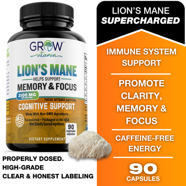 Lion'S Mane Smart Shrooms, 2,100 Mg, for Men & Women - Caffeine-Free Brain Booster, Focus Capsules for Concentration, Brain & Memory Support 90 Vegetable Capsules