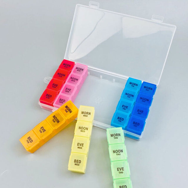 Pill Organizer 4 Times a Day,Weekly Pill Box Medicine Organizer Box 7 Days 28 Compartment to Hold Vitamins, Medication