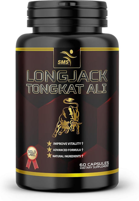 Tongkat Ali Root Extract - 200:1 Male Stamina and Vitality Pills- Potent Effective Natural, 60 Capsules (AKA Longjack, Eurycoma Longifolia, Malaysian Ginseng)