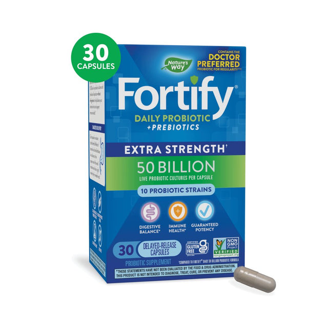 Nature'S Way Fortify Extra Strength Daily Probiotic + Prebiotic for Digestive Balance and Immune Health, 50 Billion Live Cultures, 10 Strains, 30 Count