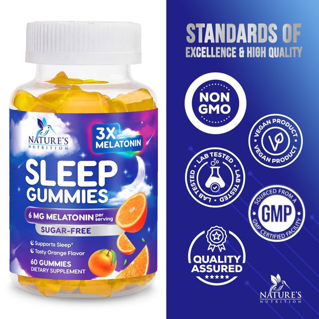 Sleep Melatonin Gummies for Adults Sugar Free - Natural Melatonin Sleep Gummy, Extra Strength Gummy Supplements, Sleep Support Vitamin Supplement, Vegan, Gelatin Free, Non-Gmo, 6Mg, 60 Sleep Gummies