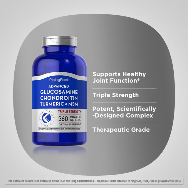 Glucosamine Chondroitin with Turmeric & MSM | 360 Caplets | Advanced Formula | by Piping Rock