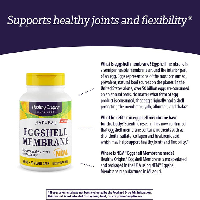 Healthy Origins Eggshell Membrane 500 Mg (NEM, Non-Gmo, Gluten Free, Joint Support), 30 Veggie Caps