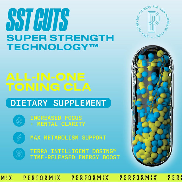 PERFORMIX - SST Cuts - Thermogenic with CLA - Energy, Focus & Mood - Metabolism Support - Appetite Control - Nootropic - Caffeine, Zychrome & Teacrine - Pre Workout - Men & Women - 80 Servings