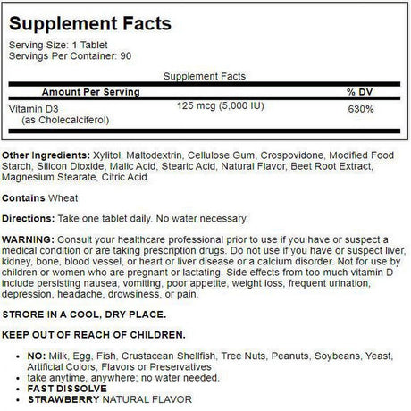 Natrol - Vitamin D3 Fast Dissolve Bone & Joint Health Strawberry 5000 IU - 90 Tablets