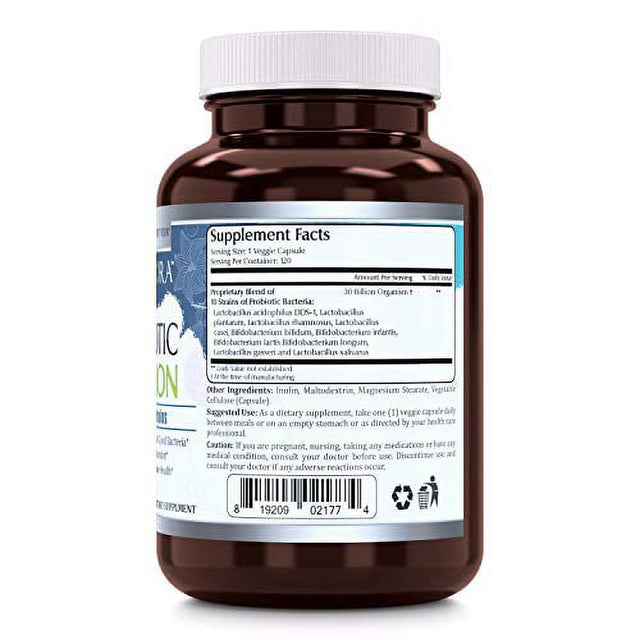 Amazing Flora Probiotic 10 Best Probiotics Strains Including Acidophilus, Plantarum, Rhamnosus Etc * Supports Digestive & Immune Health * Veggie Capsules (120 Count, 30 Billion)