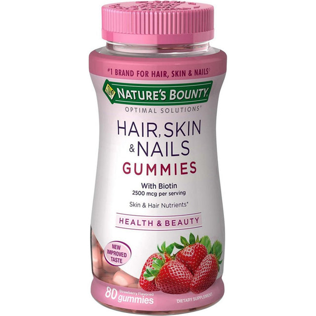 Nature'S Bounty Optimal Solutions Hair, Skin and Nails Gummies with Biotin, Strawberry Flavored 80 Ea