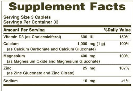 Nature'S Bounty Calcium Magnesium Zinc with Vitamin D3, 100 Ea