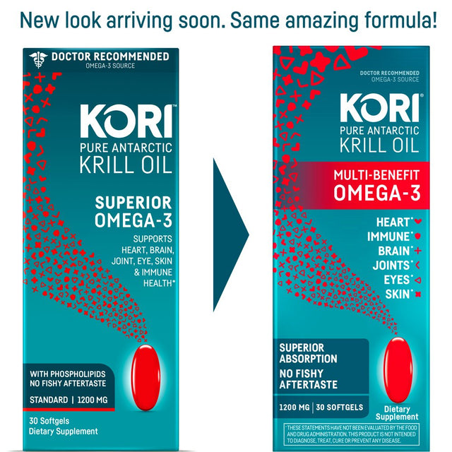 Kori Krill Oil Multi Benefit Omega-3, Dietary Supplement for Heart, Brain, Joint, Eye and Skin Health, 30 Count