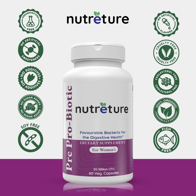 NUTRETURE Prebiotics and Probiotics for Women | Vaginal Probiotics | Womens Probiotic | 60 Capsules of Women Probiotic | 50 Billion Cfu