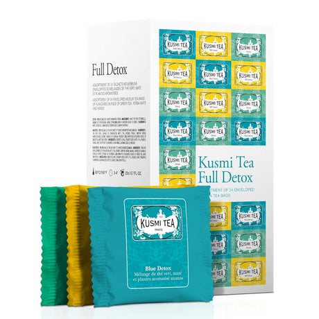 Kusmi Tea Full Detox Gift Set - 24 Enveloped Muslin Tea Bags - Flavored Blends of Green, Mate & Herbal Teas - Includes Detox, BB Detox & Blue Detox