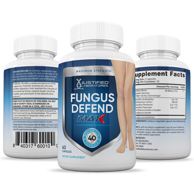 (2 Pack) Justified Laboratories Fungus Defend Max Probiotic Supplement 40 Billion 120 Capsules