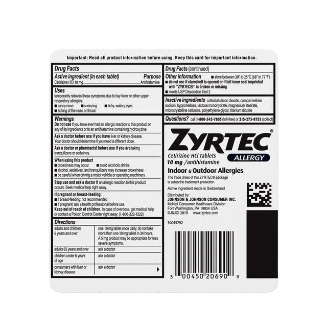 Zyrtec 24 Hour Allergy Relief Tablets with 10 Mg Cetirizine Hcl, 90Ct