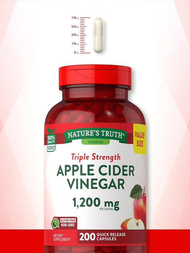 Nature'S Truth Apple Cider Vinegar Capsules | 1200Mg | 200 Pills | Extra Strength | Value Size | Non-Gmo, Gluten Free Supplement