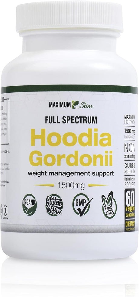 Maximum Slim Hoodia Supplements -Natural Herbal Extract Powder -Sourced from Hoodia Gordonii Leaf - Natural Vegan Appetite Suppressant. Stimulant - 60 Veggie Caps