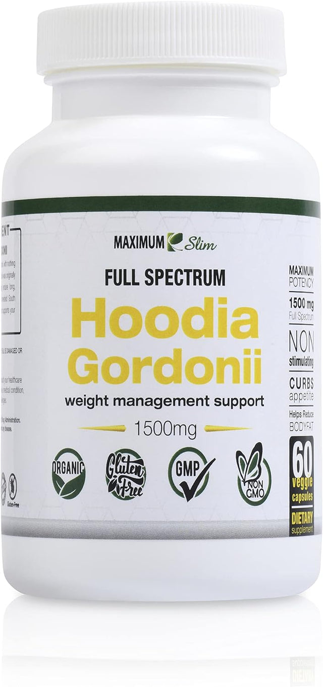 Maximum Slim Hoodia Supplements -Natural Herbal Extract Powder -Sourced from Hoodia Gordonii Leaf - Natural Vegan Appetite Suppressant. Stimulant - 60 Veggie Caps