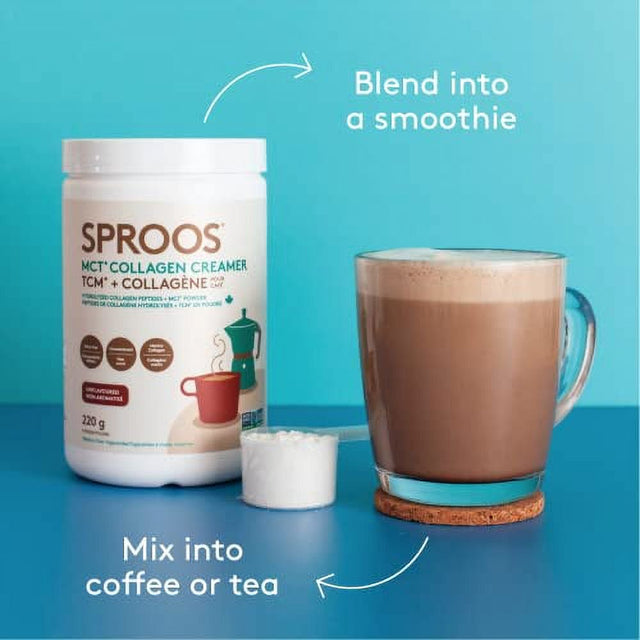 Sproos MCT Collagen Creamer | 5 G Wild-Caught Marine Collagen, 5 G MCT Powder | Dairy-Free, Tub, 220 G