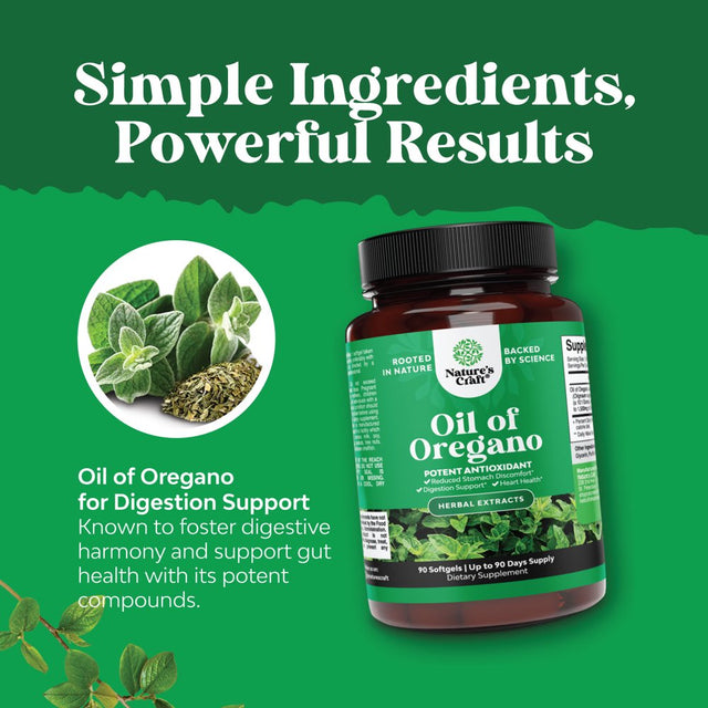 Pure Wild Oregano Oil Softgels - Oil of Oregano Softgels for Immune Support Heart Health and Upset Stomach - Soluble Fiber Antioxidant Supplement Softgels for Bone Health and Daily Energy Boost