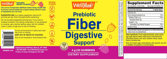 Prebiotic Fiber Gummies - Digestive System Support, Doctor Recommended, Can Help for Constipation - Vegan Friendly and Gluten-Free, GMO Free - Yummy Natural Berry Flavors - 60 Gummies