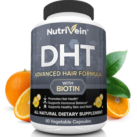 Nutrivein DHT Blocker with Biotin - 60 Capsules - Boosts Hair Growth for Men and Women