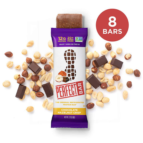 Perfect Bar Chocolate Hazelnut Crisp Protein Bar, High Protein, Gluten Free, Soy Free, Non GMO, No Sugar Alcohols, 2.3 Ounce Bars, 8 Count