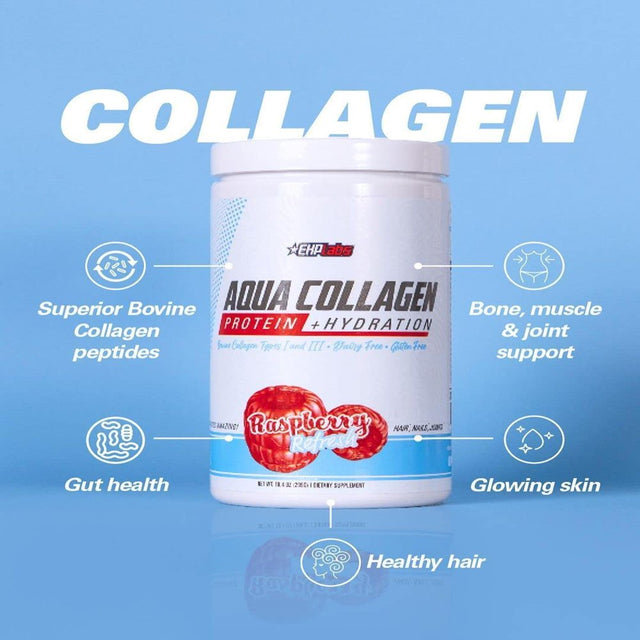 EHP Labs Aqua Hydrolyzed Collagen Peptides Powder - 10G of Protein per Serving, Hydration & Gut Health Support, Grass Fed Pasture-Raised Bovine Collagen, Type I & III, 24 Servings (Watermelon Wow)