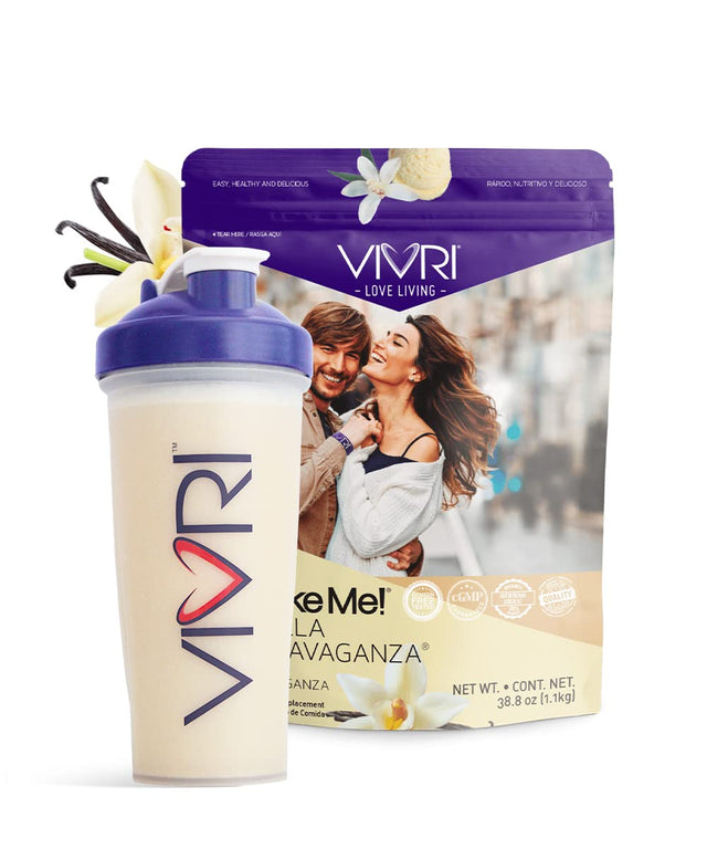 VIVRI Shake Me! Extravaganza Delight Vanilla Flavored Powdered Food, 20 Servings, 45 Essential Nutrients, 23 Vitamins & Minerals, 21G Protein