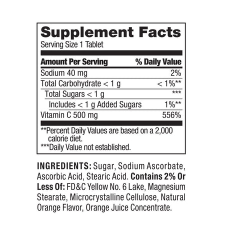 Spring Valley Vitamin C Immune Health Dietary Supplement Chewable Tablets, Orange, 500 Mg, 60 Count