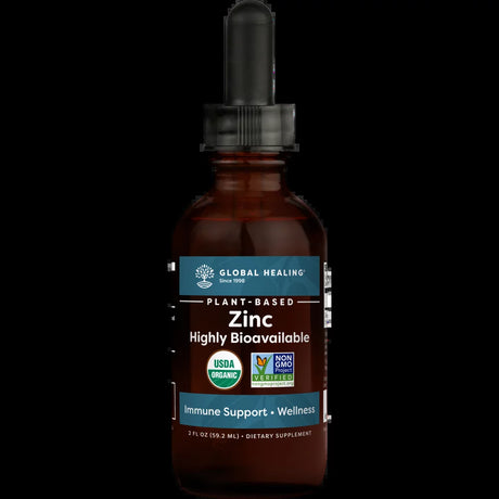 Global Healing Zinc, Organic Plant-Based Liquid Supplement for Immune Support, 2 Fl. Oz