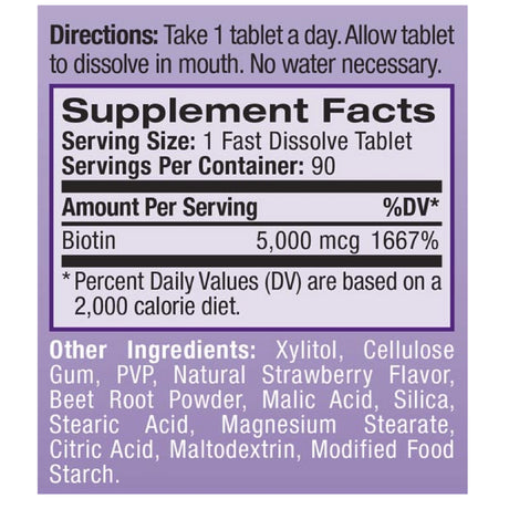 Natrol Biotin 5,000Mcg Fast Dissolve, 90 Tablets (Pack of 3)