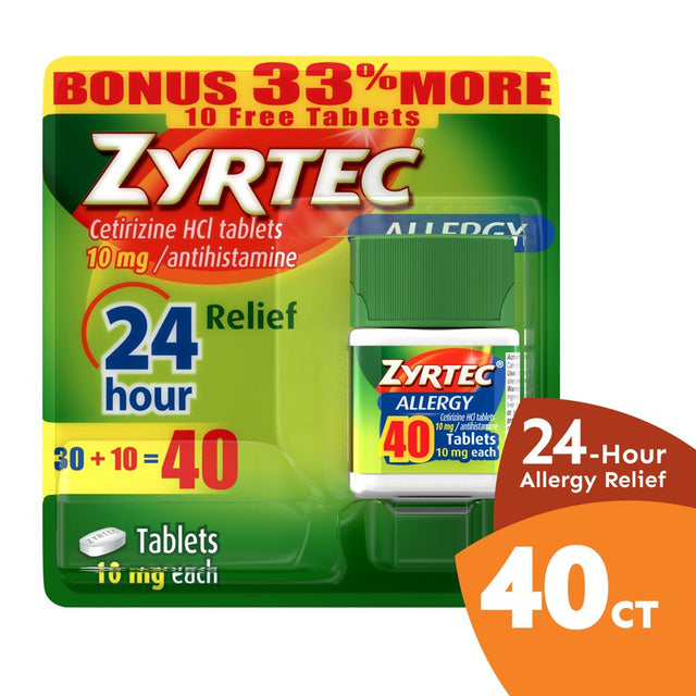 Zyrtec 24 Hour Allergy Relief Tablets, 40 Count Bonus Pack