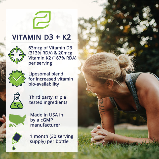 Liposome Vitamin D3 + K2 - Support for Immune System, Bone & Joint, Muscle & Heart Health - 4 Oz, 30 Day Supply